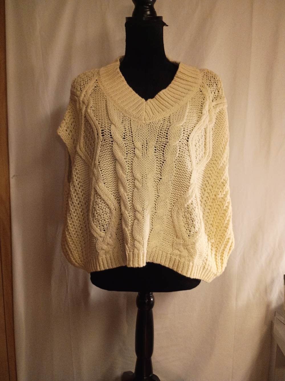 Altar'd State Cream Cable-Knit V-Neck Sweater